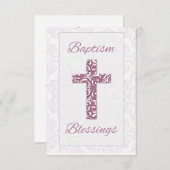 Carte De Remerciements Baptême de fille Bénédiction Croix rose Fils de Da (Devant / Derrière)