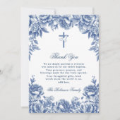 Carte de remerciements Baptême de Fleur Toile Bleu (Devant)