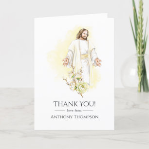 Carte De Remerciements Baptême de Jésus ou baptême floral à l'aquarelle