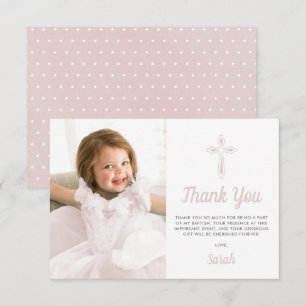 Carte De Remerciements Baptême de la fille rose religieuse