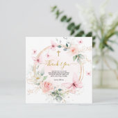 Carte De Remerciements Baptême de papillon rose floral (Debout devant)