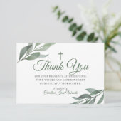 Carte De Remerciements Baptême de verdure feuille (Debout devant)