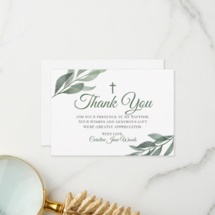 Carte De Remerciements Baptême de verdure feuille