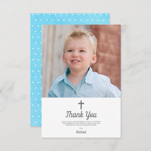 Carte De Remerciements Baptême du baptême Photo de garçon religieux (Devant / Derrière)