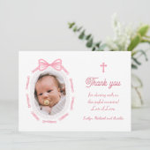 Carte de remerciements Baptême du cadre de ruban r (Debout devant)