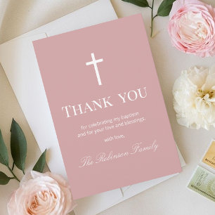 Carte De Remerciements Baptême Elégant Rose Poussiéreuse