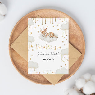 Carte De Remerciements Baptême Enchanté de Faon Étoilé Doré Bébé