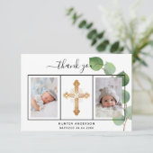 Carte De Remerciements Baptême eucalyptus vert photo (Debout devant)