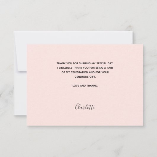 Carte De Remerciements Baptême fille blush rose or script photo (Dos)