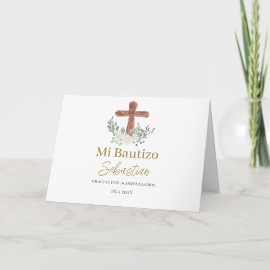 Carte De Remerciements Baptême floral blanc espagnol (Devant)