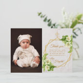 Carte De Remerciements Baptême floral Blanc Lys Marble Gold Cross (Debout devant)