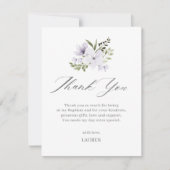 Carte De Remerciements Baptême Floral Violet (Devant)