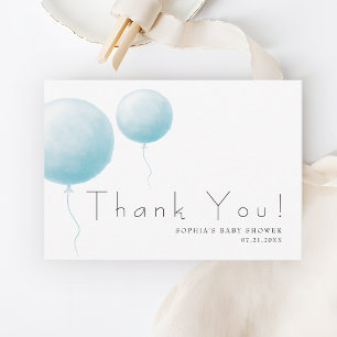 Carte De Remerciements Baptême Moderne de Bébé Garçon avec Ballon Bleu Pâ