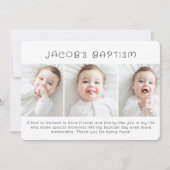 Carte De Remerciements Baptême Moderne Simple Chic Trois Photo (Devant)