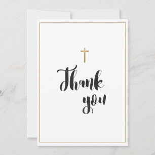 Carte De Remerciements Baptême personnalisé de la croix d'or simple et él