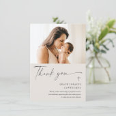 Carte De Remerciements Baptême photo d'écriture élégante moderne (Debout devant)