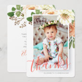 Carte De Remerciements Baptême Pour Elle Fleurs Aquarelle (Devant / Derrière)