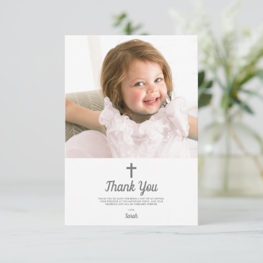 Carte De Remerciements Baptême Religieux Baptême Fille Rose (Debout devant)