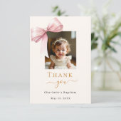 Carte De Remerciements Baptême rose arc photo fille (Debout devant)