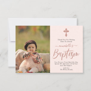 Carte De Remerciements Baptême rose Gold Et Rose Photo Girl 