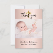 Carte De Remerciements Baptême rose or photo bébé fille (Devant)