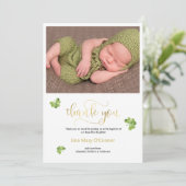 Carte De Remerciements Baptême Shamrock bébé irlandais, or vert (Debout devant)