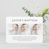 Carte De Remerciements Baptême Simple Moderne Chic Trois Photo (Debout devant)