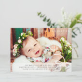 Carte De Remerciements Baptême Simple Moderne Photo Chic (Debout devant)