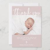 Carte De Remerciements Baptême | Simple rose minime avec photo (Devant)