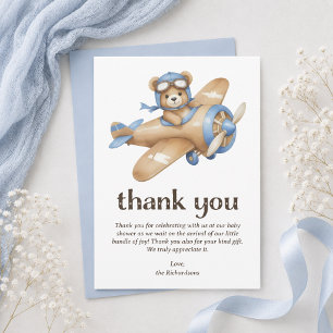 Carte De Remerciements Baptême Teddy Bear Pilot Boy