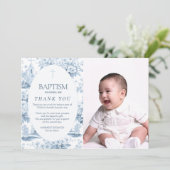 Carte de remerciements Baptême Toile Bleue, Concep (Debout devant)