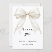 Carte De Remerciements Baptism bow white ivory pearls (Devant)