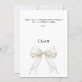 Carte De Remerciements Baptism bow white ivory pearls (Dos)