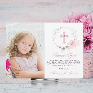 Carte De Remerciements Baptism Communion Confirmation Girl Floral PHOTO T