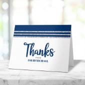 Carte De Remerciements Bar Mitzvah Modern Navy Blue Silver Tallit Script