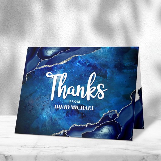 Carte De Remerciements Bar Mitzvah Moderne Blue Agate Aquarelle Script
