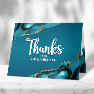 Carte De Remerciements Bar Mitzvah Moderne Turquoise Ombre Agate Script
