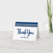 Carte De Remerciements Bar Mitzvah Navy Blue Silver Tallit Script moderne (Devant)