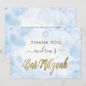 Carte De Remerciements Barre d'aquarelle bleu Mitzvah (Devant / Derrière)