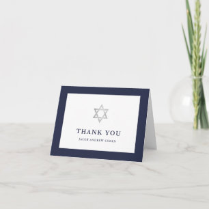 Carte De Remerciements Barre de minuit classique Mitzvah bleue et du