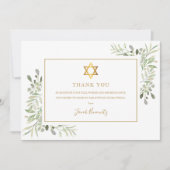 Carte De Remerciements Barre d'or vert Mitzvah juif (Devant)