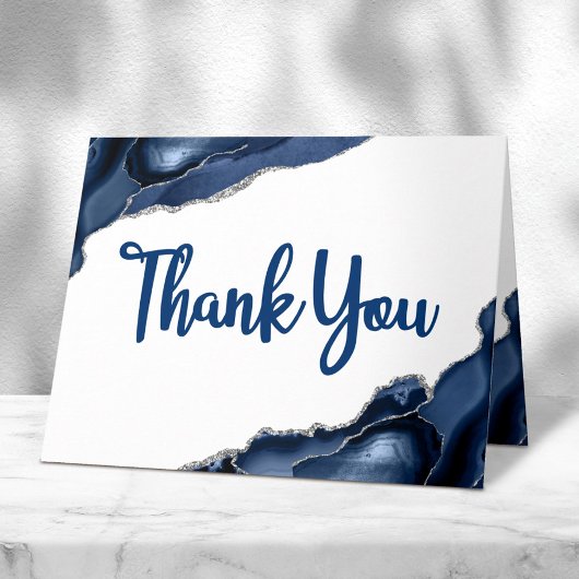 Carte De Remerciements Barre Mitzvah Minimal Marine Bleu Agate Script vie