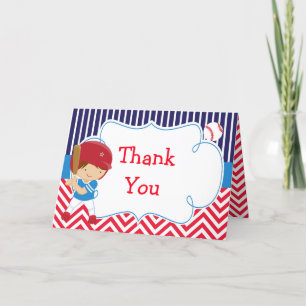 Carte De Remerciements Baseball Cute Brunette Boy Fête d'anniversaire