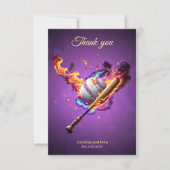 Carte De Remerciements Baseball en feu. (Devant)