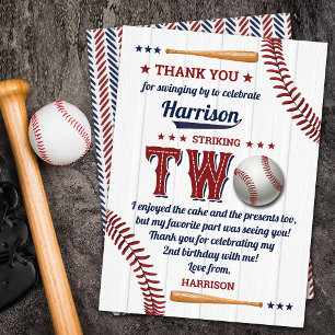 Carte De Remerciements Baseball garçons 2e anniversaire