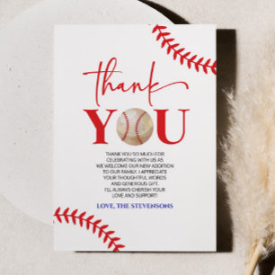 Carte De Remerciements Baseball Oh Boy Blue Red Baby shower blanc