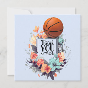 Carte De Remerciements Basket-ball avec fleurs