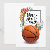 Carte De Remerciements Basket-ball avec fleurs pour coach (Devant / Derrière)