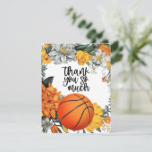 Carte De Remerciements Basket-ball avec fleurs pour coach (Debout devant)