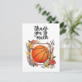 Carte De Remerciements Basket-ball avec fleurs pour coach (Debout devant)